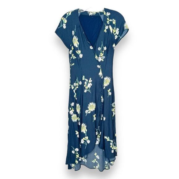 Free People Floral Wrap Lost in Your Midi Blue Asymmetrical Button Dress Size XS - Picture 5 of 15